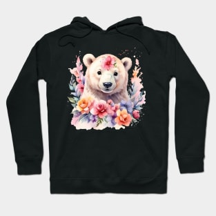 A polar bear decorated with beautiful watercolor flowers Hoodie